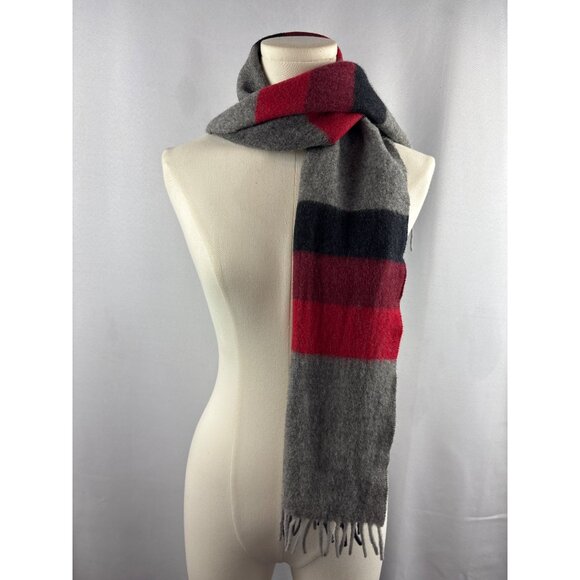 Women’s Carl Michaels Grey, Blue, Red, & Purple Wool Tasseled Scarf - Picture 2 of 5
